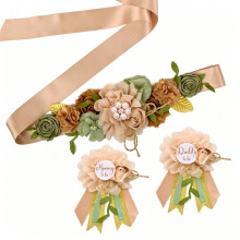 (Khaki)Wedding Waist Belt With Flower Embellishments For Photo Moments And Celebrations