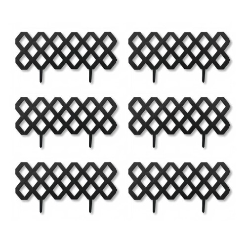6 Pack Garden Edging Border Modular Interlocking Plastic Fence Panels Black
