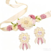 (White)Wedding Waist Belt With Flower Embellishments For Photo Moments Celebrations And