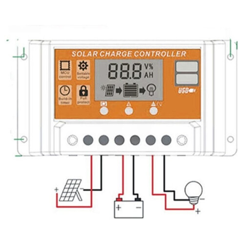 40A Solar Charge Controller Solar Panel Controller 12V/24V Adjustable LCD Display Panel Battery Regulator with USB Port 2