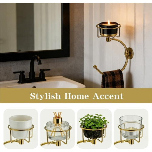 Bathroom Wall Hand Towel Holder with Candle/Aromatherapy Holder, Multi-Functional Wall Hooks, Candle Holders 2