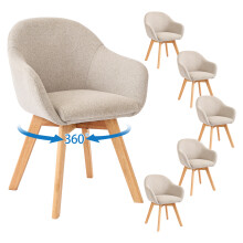(Beige, Set of 6) Swivel Dining Chair, Upholstered Armchair with Wooden Legs