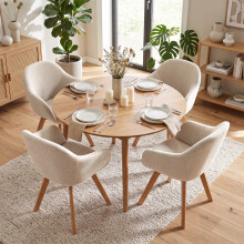 (Beige, Set of 4) Swivel Dining Chair, Upholstered Armchair with Wooden Legs