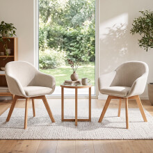 (Beige, Set of 2) Swivel Dining Chair, Upholstered Armchair with Wooden Legs