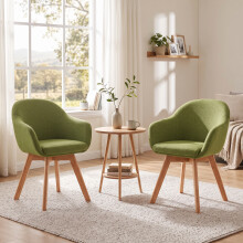 (Moss Green, Set of 2) Swivel Dining Chair, 360 Padded Upholstered Armchair with Wooden Legs