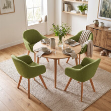 (Moss Green, Set of 4) Swivel Dining Chair, 360 Padded Upholstered Armchair with Wooden Legs