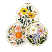3 Pack Embroidery Kit for Beginners, Floral Plant Stitch Set with Hoops, Threads, Tools