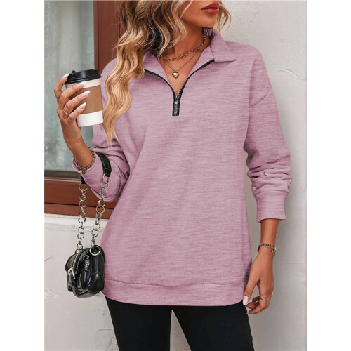Womens Quarter Zip Mock Neck Drop Shoulder Long Sleeve Sweatshirt Dark  L 2