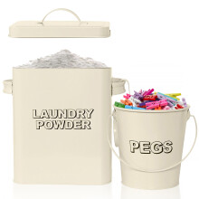Laundry Powder Container Vintage Pegs Holder Washing Tin Tablet Storage Enamel