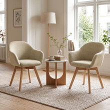 (Greige, Set of 2) Swivel Dining Chair, 360 Padded Upholstered Armchair with Wooden Legs