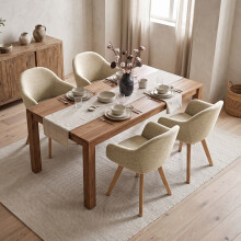 (Greige, Set of 4) Swivel Dining Chair, 360 Padded Upholstered Armchair with Wooden Legs