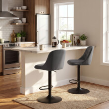 (Dark Grey, Set of 2) Velvet Bar Stools, Adjustable Swivel Breakfast Bar Chairs