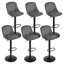 (Dark Grey, Set of 6) Velvet Bar Stools, Adjustable Swivel Breakfast Bar Chairs
