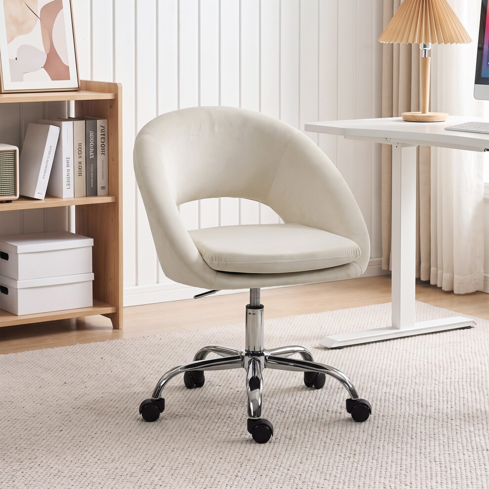 Homcom Velvet Desk Chair With Height-Adjustable, Wheels, Cream - Image 4