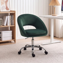 (Green) HOMCOM Velvet Desk Chair with Height-Adjustable, Wheels