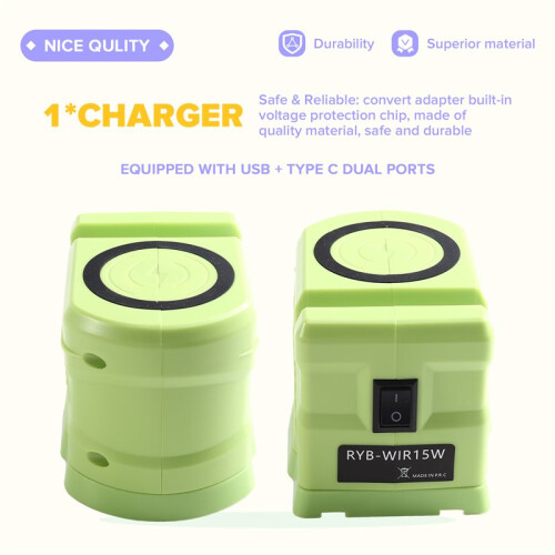 Wireless Charger Adapter for  18V Battery15W Max Wireless Charging with USB & Type C , for Camping Workshop 1