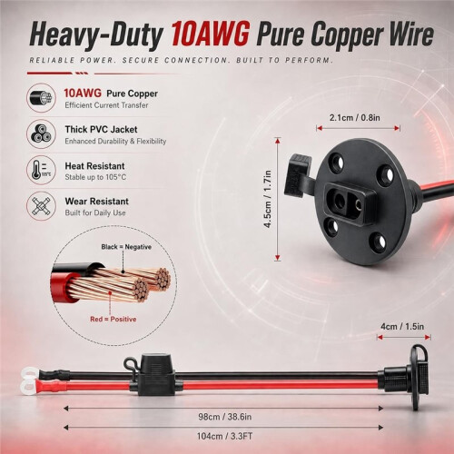 SAE Connector 10AWG, SAE to O  Battery Quick Connect Plug Waterproof Extension Cable for Solar Panel,3.3FT