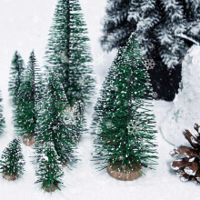 100PCS Miniature Artificial Christmas Trees 5 Sizes,with Wooden Base for Decoration DIY Party Decoration Crafts