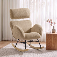HOMCOM Rocking Chair with Adjustable Headrest Velvet Upholstery Light Brown