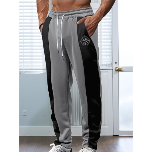 Men'S Color Block Side Stripe Drawstring Straight Athletic Pants Dark Gray XL 1