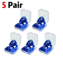 (5 Pair Blue) 1-10Pairs Reusable Silicone Earplugs Swimming Waterproof Ear Plugs Case
