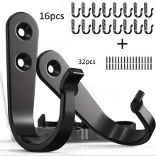 (16 hooks 32 screw) 24Pcs Heavy Duty Iron Coat Hooks Wall Mounted Clothes Hooks with Screws