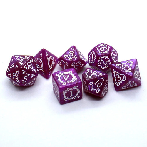 (pink) 7Pcs DND Dice Set Polyhedral D4 D6 D8 D10 D12 D20 Dragon Pattern