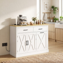 HOMCOM Tilt Out Trash Cabinet with Charging Station and Storage, White