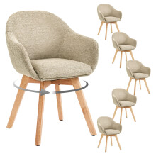 (Greige, Set of 6) Swivel Dining Chair, 360 Padded Upholstered Armchair with Wooden Legs