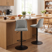 (Light Grey, Set of 2) Velvet Bar Stools, Adjustable Swivel Breakfast Bar Chairs