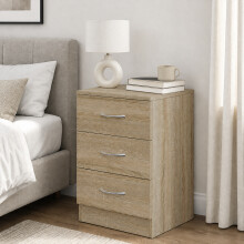 HOMCOM Modern 3 Drawers Side Table, Bedside Table with Wood Effect, Oak