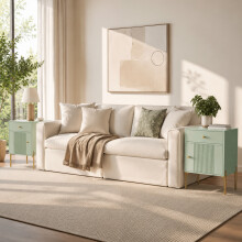 HOMCOM Modern Bedside Tables Set of 2 with Drawer and Cabinet, Light Green