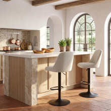 (Beige, Set of 2) Fabric Bar Stools, Adjustable Swivel Breakfast Bar Chairs