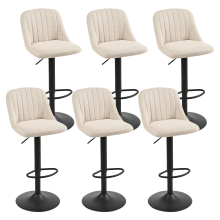 (Beige, Set of 6) Fabric Bar Stools, Adjustable Swivel Breakfast Bar Chairs