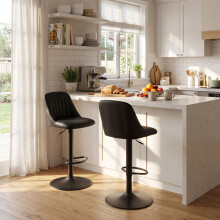 (Black, Set of 2) PU Bar Stools, Adjustable Swivel Breakfast Bar Chairs