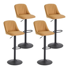 (Camel, Set of 4) PU Bar Stools, Adjustable Swivel Breakfast Bar Chairs