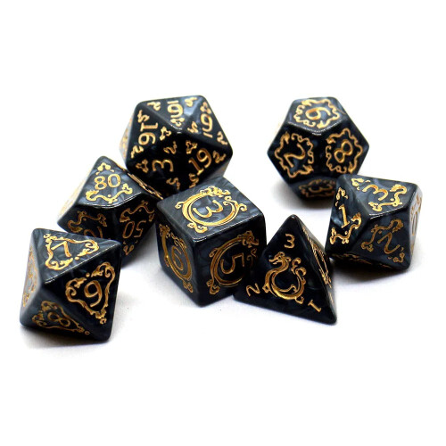 (white) 7Pcs DND Dice Set Polyhedral D4 D6 D8 D10 D12 D20 Dragon Pattern 1