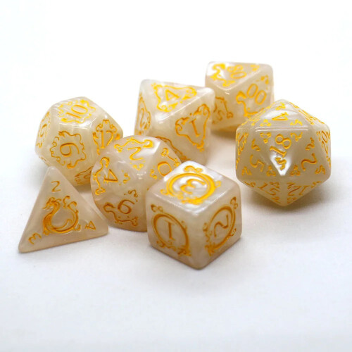 (white) 7Pcs DND Dice Set Polyhedral D4 D6 D8 D10 D12 D20 Dragon Pattern 2