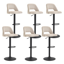 (Beige, Set of 6) Fabric Bar Stools, Adjustable Swivel Breakfast Bar Chairs with Open Backrest