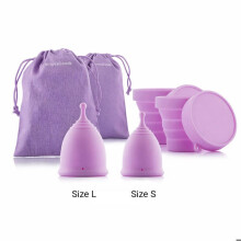 2 kpl kuukautiskuppia Kuppy InnovaGoods tarvikkeilla koko S 20 ml ja L 25 ml HYGIEENINEN TAMPONI