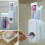 (White)Dispenser Dentifricio Automatico E Porta Spazzolino Plastica Organizzatore Bagno 7