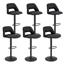 (Black, Set of 6) PU Bar Stools, Adjustable Swivel Breakfast Bar Chairs with Open Backrest