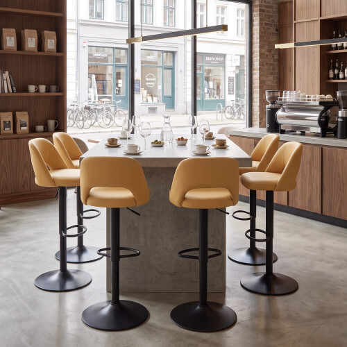 (Camel, Set of 6) PU Bar Stools, Adjustable Swivel Breakfast Bar Chairs with Open Backrest 1