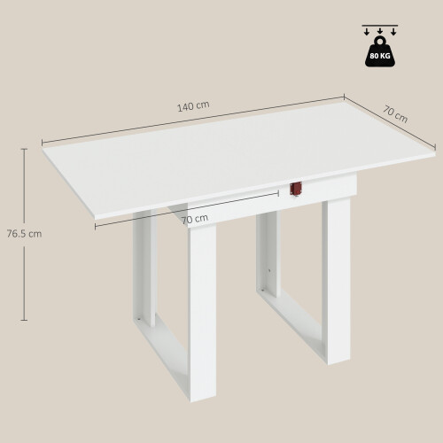 Homcom HOMCOM Modern Folding Dining Table for 4 Under-Table Storage 140cm White 2