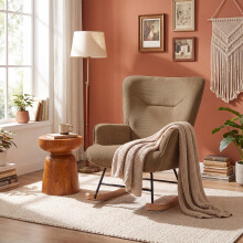 (Camel) Rocking Chair, Upholstered Comfort Lounge Chair - GOEURVANT