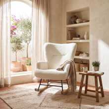 (Creme) Rocking Chair, Upholstered Comfort Lounge Chair - GOEURVANT