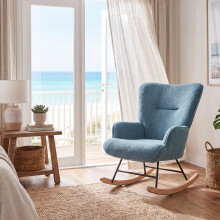(Blue) Rocking Chair, Upholstered Comfort Lounge Chair - GOEURVANT