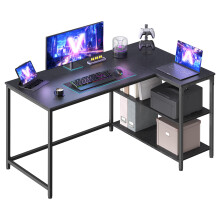 VASAGLE L Shaped Corner Desk, Computer Gaming Desk with Storage, Reversible Height-Adjustable Shelves, for Home Office, 120 x 80 cm, Ebony Black LWD13