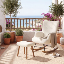 (Creme) Rocking Chair with footstool Set, Upholstered Comfort Lounge Chair - GOEURVANT