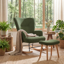 (Green) Rocking Chair with footstool Set, Upholstered Comfort Lounge Chair - GOEURVANT